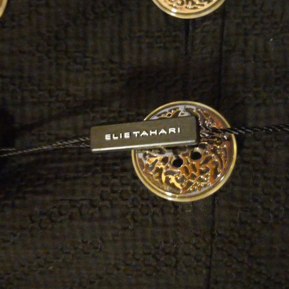 Womens elie tahari coat black quilted sz 14  pockets 37 long 20 armpit to armpit - Picture 4 of 9